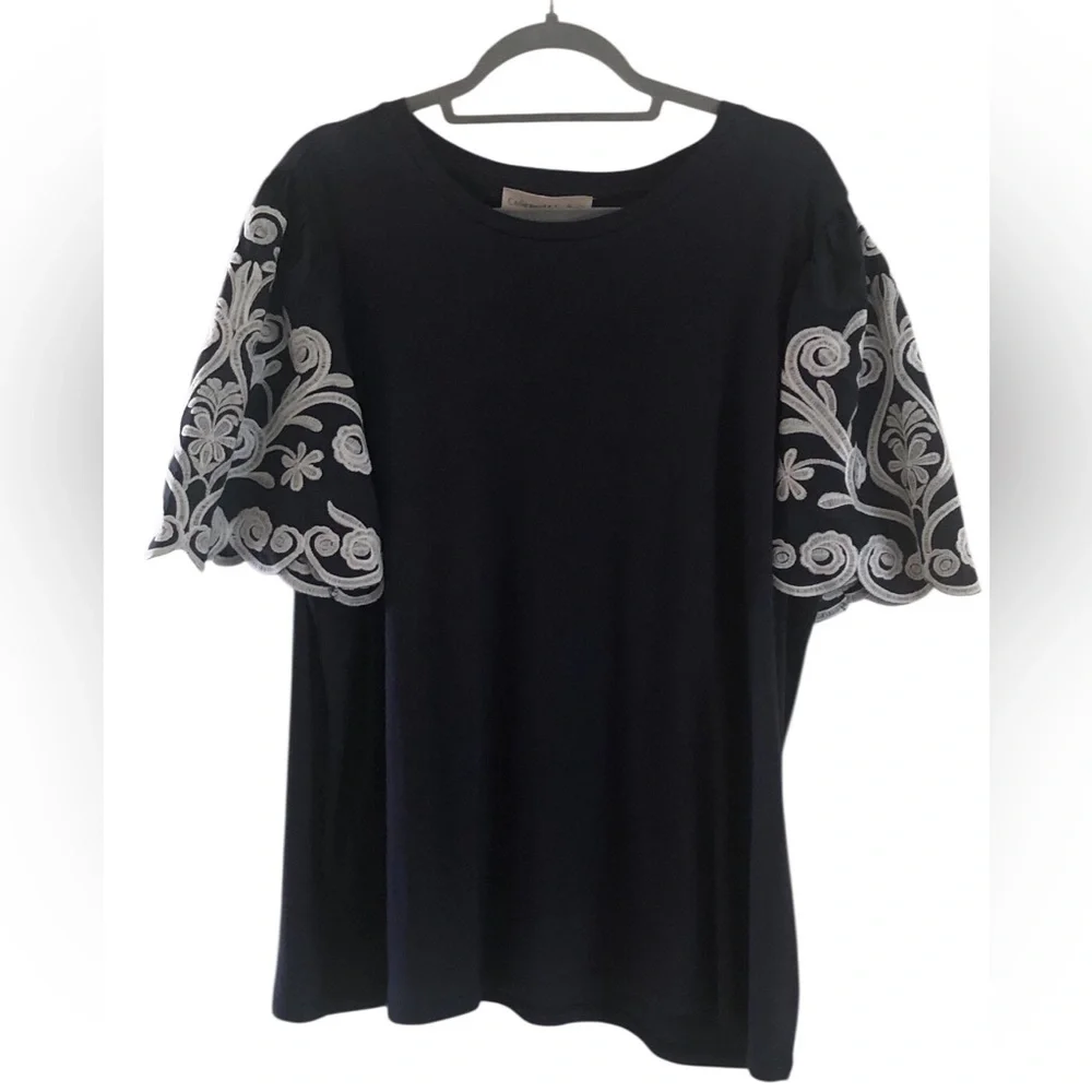 Anthropologie Catherine Malandrino Navy & White Embroidered Plus Size Top 2X NWT - Picture 4 of 11
